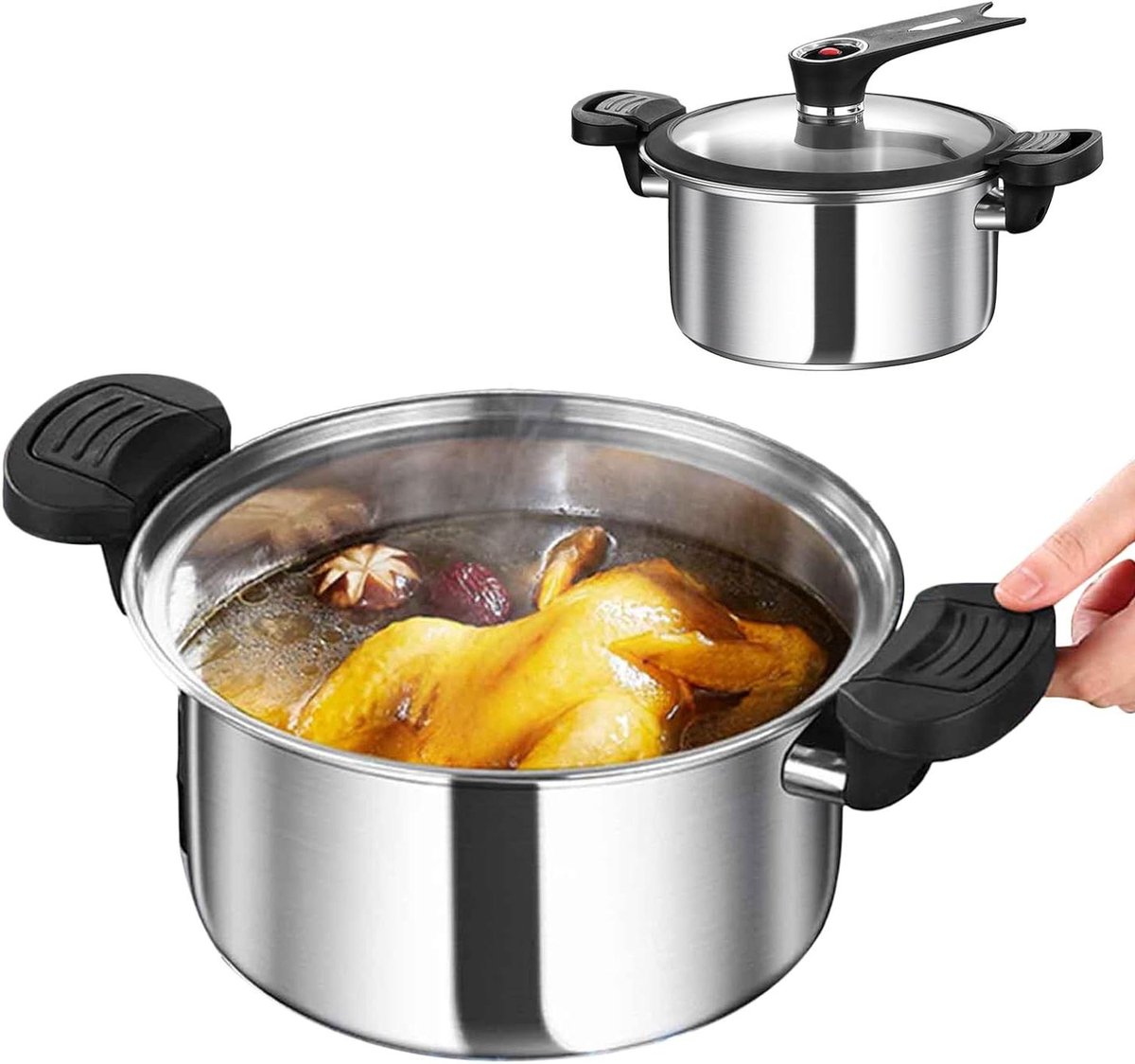 Snelkookpan Roestvrijstaal - Drukpan Koken - Maaltijden Bereiden - Homogene Warmteverdeling - 3.5 Liter - Zilverkleurig