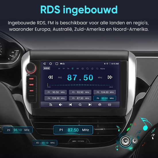 De RDS ingebouwd op het autoradio scherm toont de frequentie 87.50 MHz.