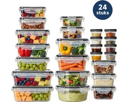 24 Delige Vershoudbakjes Set - Luchtdichte Voedsel Opbergdozen - Meal Prep Bakjes -Koelkast Organizer Set - Keuken Opbergboxen Verschillende Maten - Voedselbewaar Set