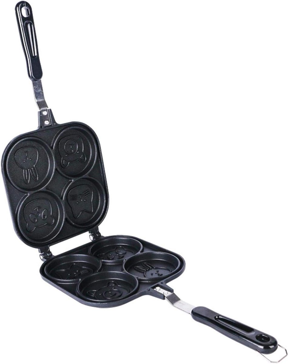 Eierpan 4-delig - Ontbijtijzer - Ontbijt Maken - Dieren Vormen - 8 cm Gat Diameter - Zwart