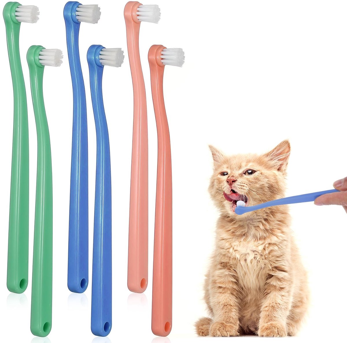 Dailygoods- Hondentandenborstel set van 6 - Zachte reiniging - Ergonomisch ontwerp - Voor puppy's/kittens - Ultralichte borstelharen - Effectieve tandverzorging - Huisdiertandenborstel