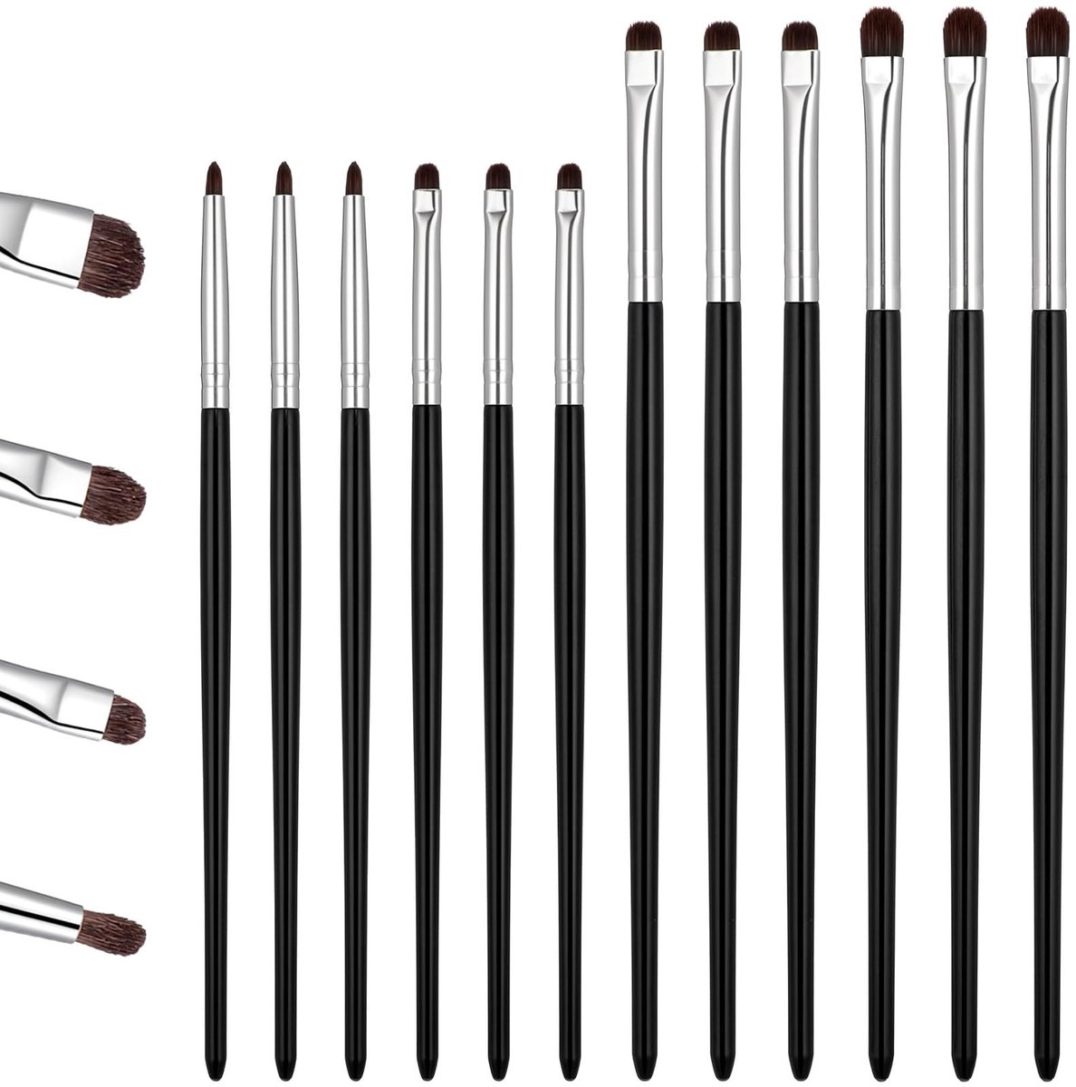 Dailygoods- Wenkbrauwkwasten Set 12 Stuks - Schuine Eyelinerkwasten - Make-upkwasten - Oogschaduwkwasten - Professionele Penselen - Kunststof 16,8 cm