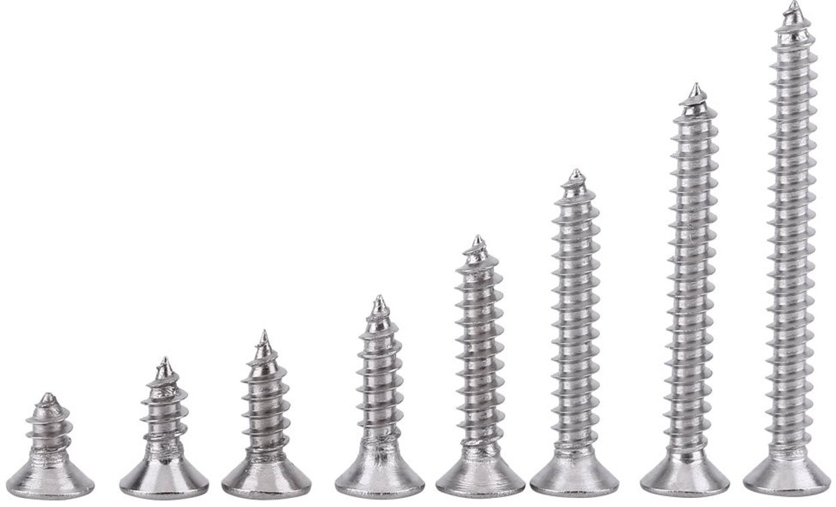 Dailygoods- Schroeven 200 Stuks - Zelftappende Schroeven - Roestvrij Staal - Assortiment Kit - 8 Maten - 3 Koptypes - Voor Hout/Metaal - Bevestigingsmiddelen