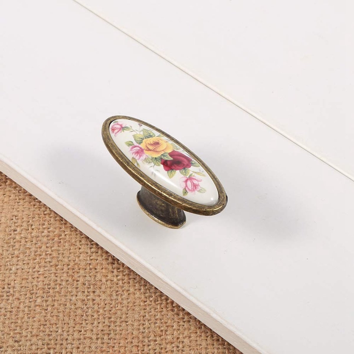 Dailygoods- Deurklink Vintage Landelijk - Deurgreep Keramiek - Handgreep Brons - Kastknop - DIY Deurgrepen - Afstand 128MM