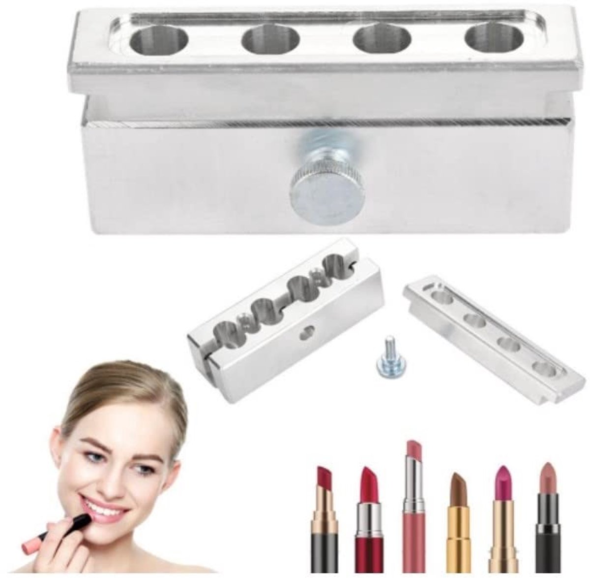 Dailygoods- Lippenstiftvorm - Doe-het-zelf Gietvorm - Aluminiumlegering - 4 Vakken - Duurzaam - Gemakkelijk in Gebruik - Lippenbalsem