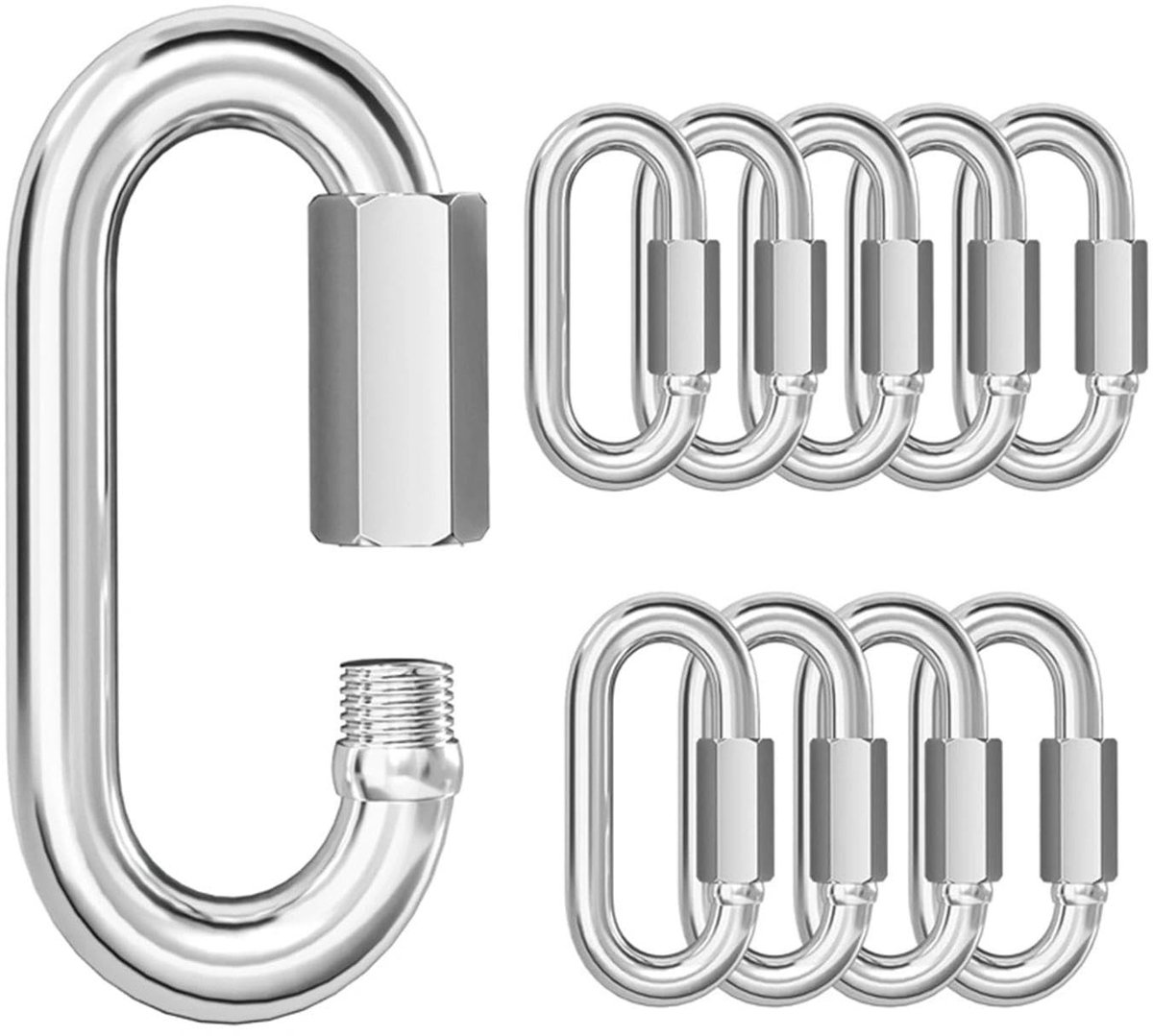 Dailygoods- Karabijnhaak 10 Stuks - Roestvrij Stalen Karabijnhaak - Snelsluiting - D-vormige Karabijnhaak - 80 kg Draagvermogen - Waterdicht en Corrosiebestendig - Haak