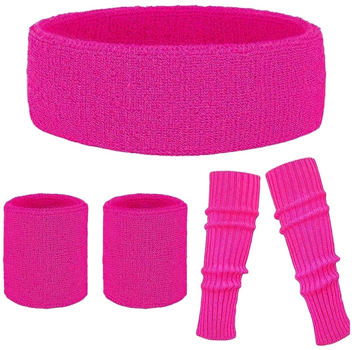 Dailygoods- Zweetbandjes Neon - Beenwarmers - Zweetband Hoofd - Zweetbandjes Pols - Set met Accessoires - Jaren 80 Stijl - Neonaccessoires