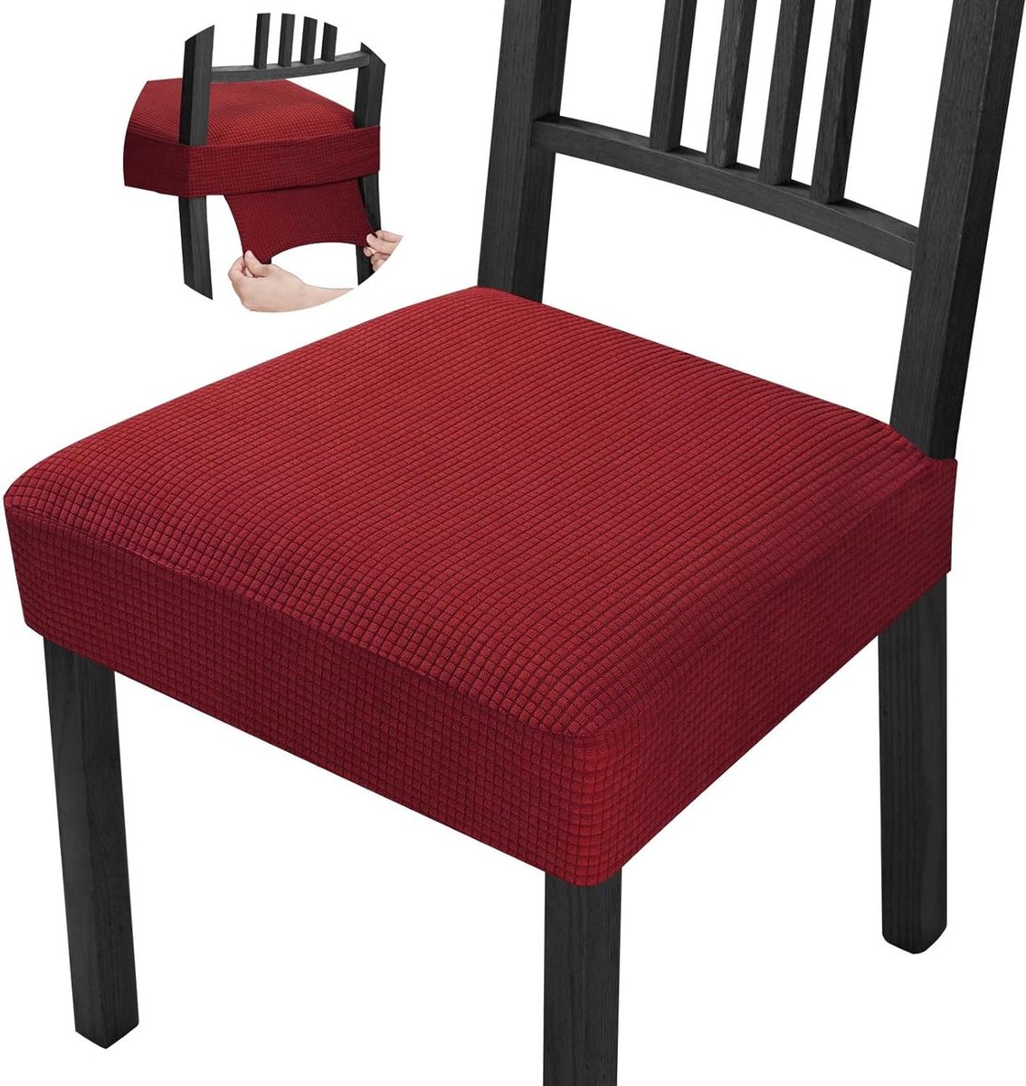 Stoelhoezen Set - Stoelbekleding Eetkamerstoel - Meubels Vernieuwen - Jacquard Patroon - Set van 6 - Wijnrood