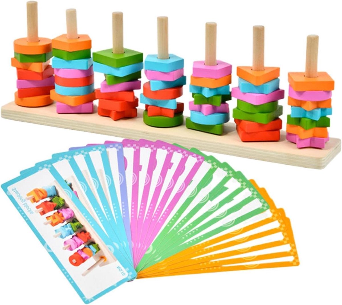 Houten Sorteerspeelgoed - Educatief Leerspeelgoed - Vormen Matchen - Bevordert Fijne Motoriek - 31 x 6 x 6 cm - Multicolor