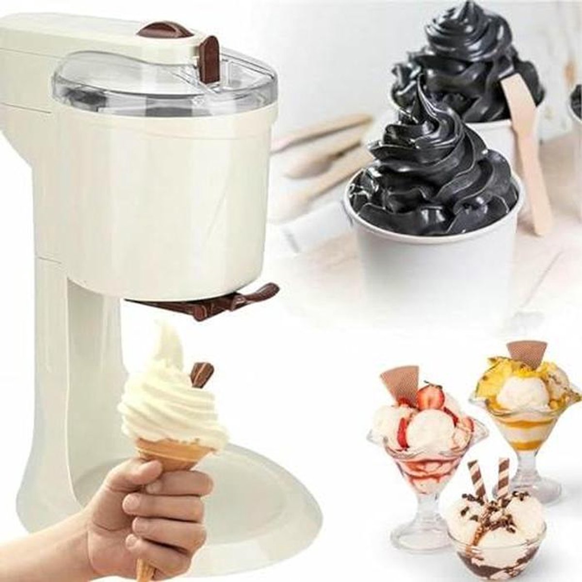 IJsmachine - Softijsmachine Yoghurtmaker - Zelf Desserts Maken - Romig IJs in 10 Minuten - 1000 ml - Wit
