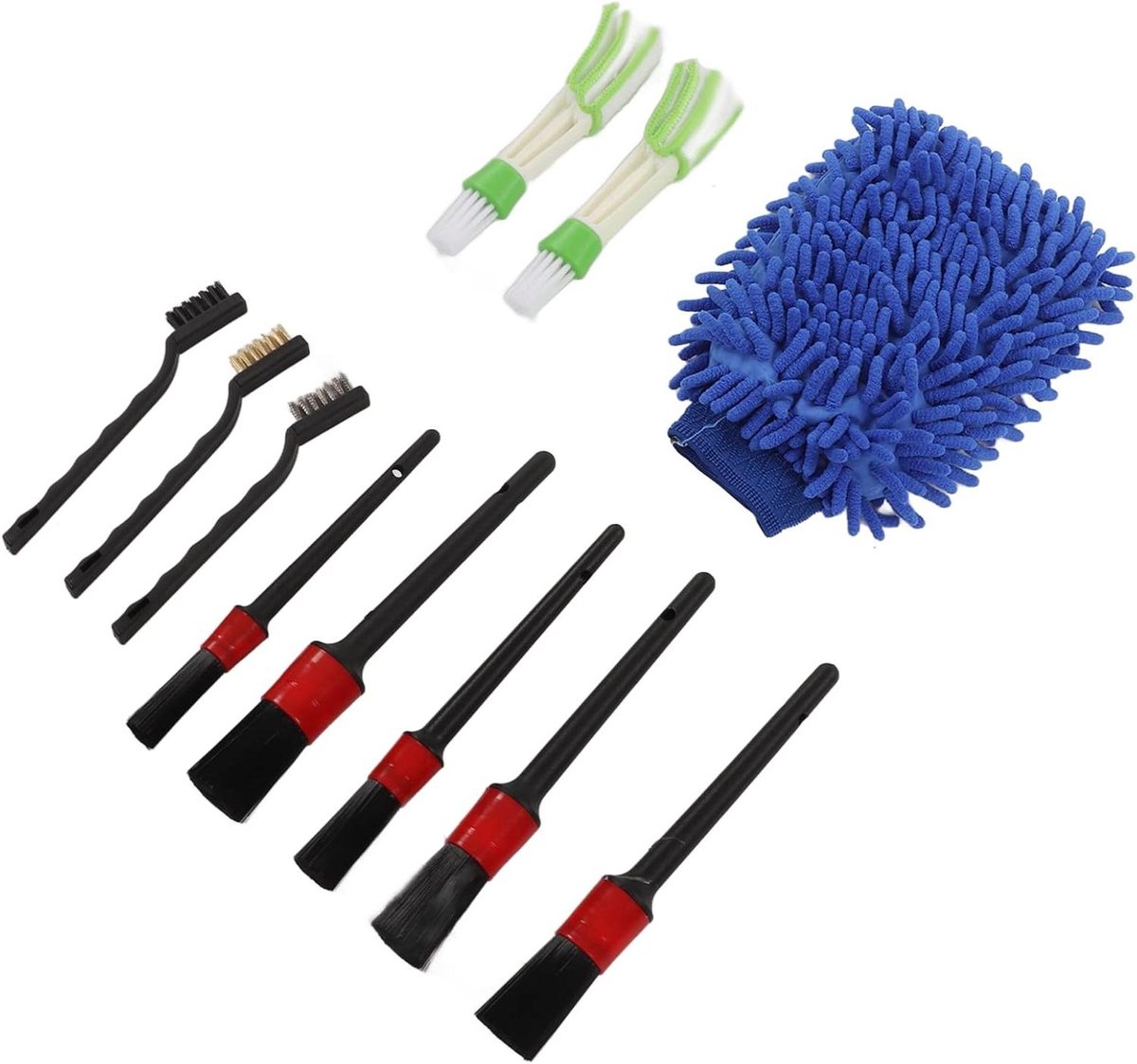Auto Detailborstelset - Reinigingsborstels Auto - Auto Reinigen - 11 Delige Set - 23 x 18 x 4 cm - Blauw