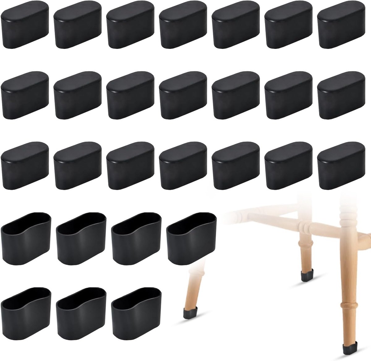 Set van 28 Ovale Stoelpootdoppen 40 x 20 mm Antislip PVC Voetdoppen voor Tuinstoelen en Me