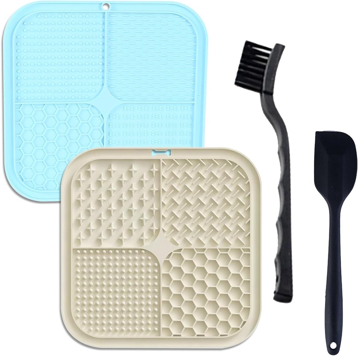 Lickmat voor Honden en Katten, 2 Stuks, Antislip Voedingsmat voor Langzaam Voeden, Ideaal voor Training en Verzorging met Silicone Spatel en Borstel