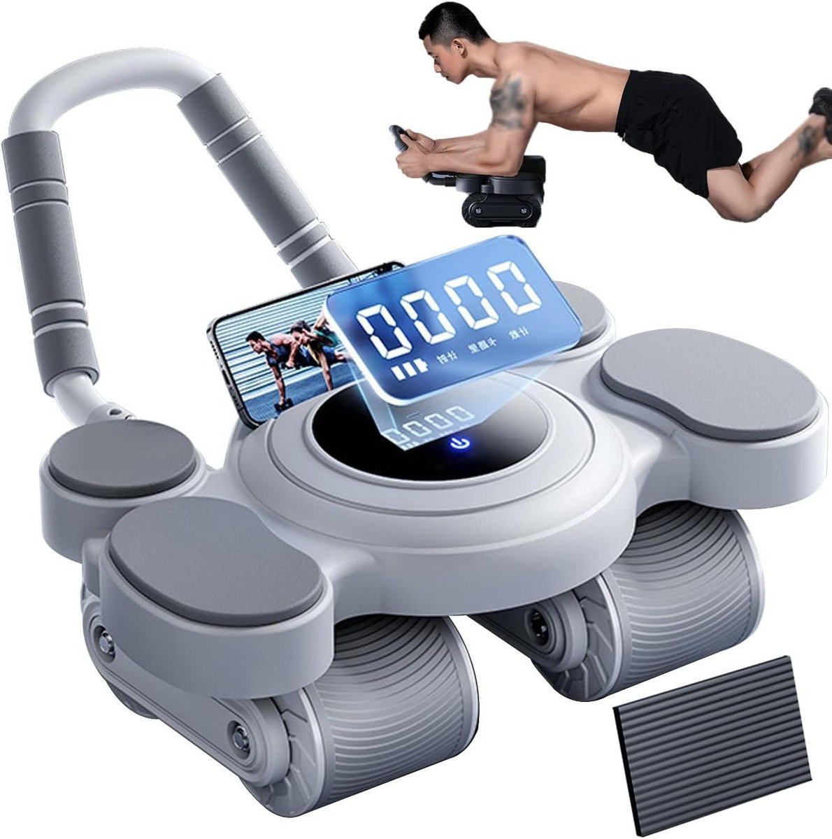 Buikwiel Roller - Core Trainer - Kracht Opbouwen - Automatische Rebound - 30 cm Breed - Zwart