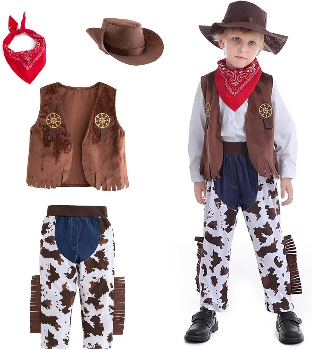 Kindercarnavalskostuum Cowboy met Hoed, Vest, Neckerchief en Accessoires voor Halloween en Feestjes