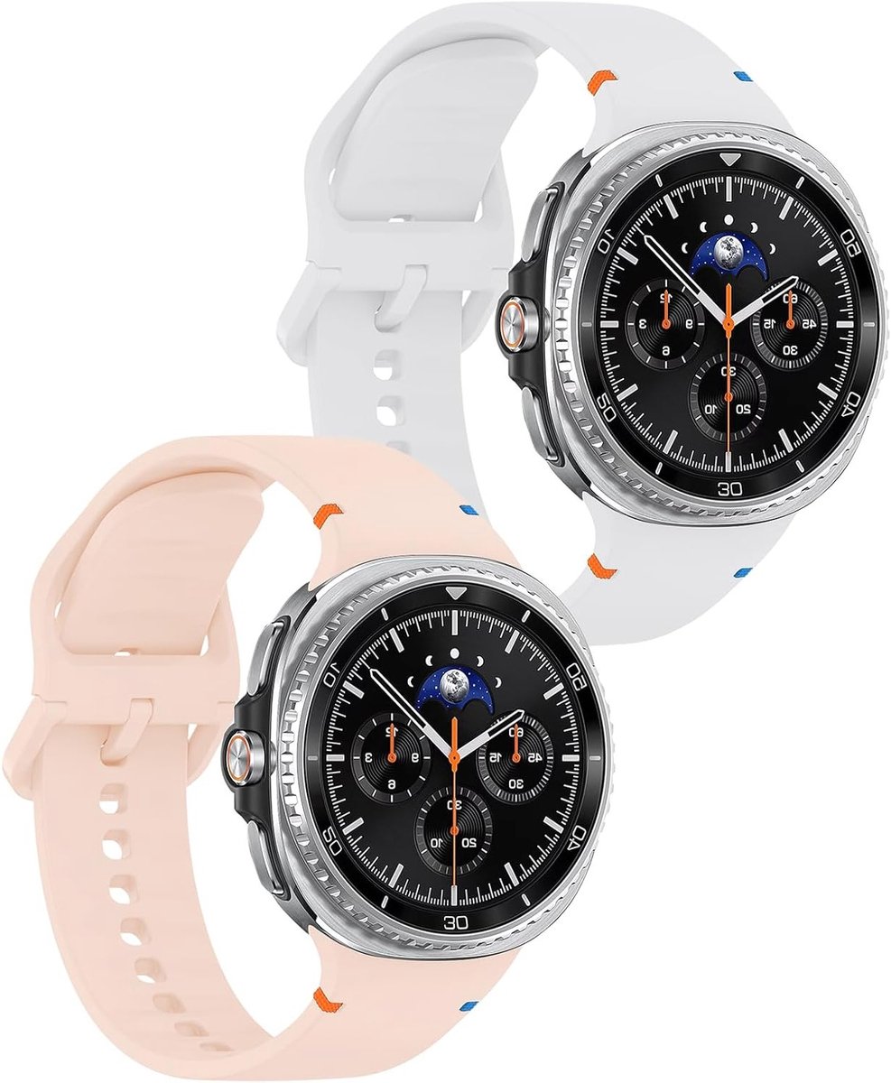 Sportieve Siliconen Horlogeband voor Galaxy Watch 8 en 8 Classic - Maat L, Roze/Wit, Geschikt voor 40mm en 44mm Modellen, Comfortabel en Duurzaam