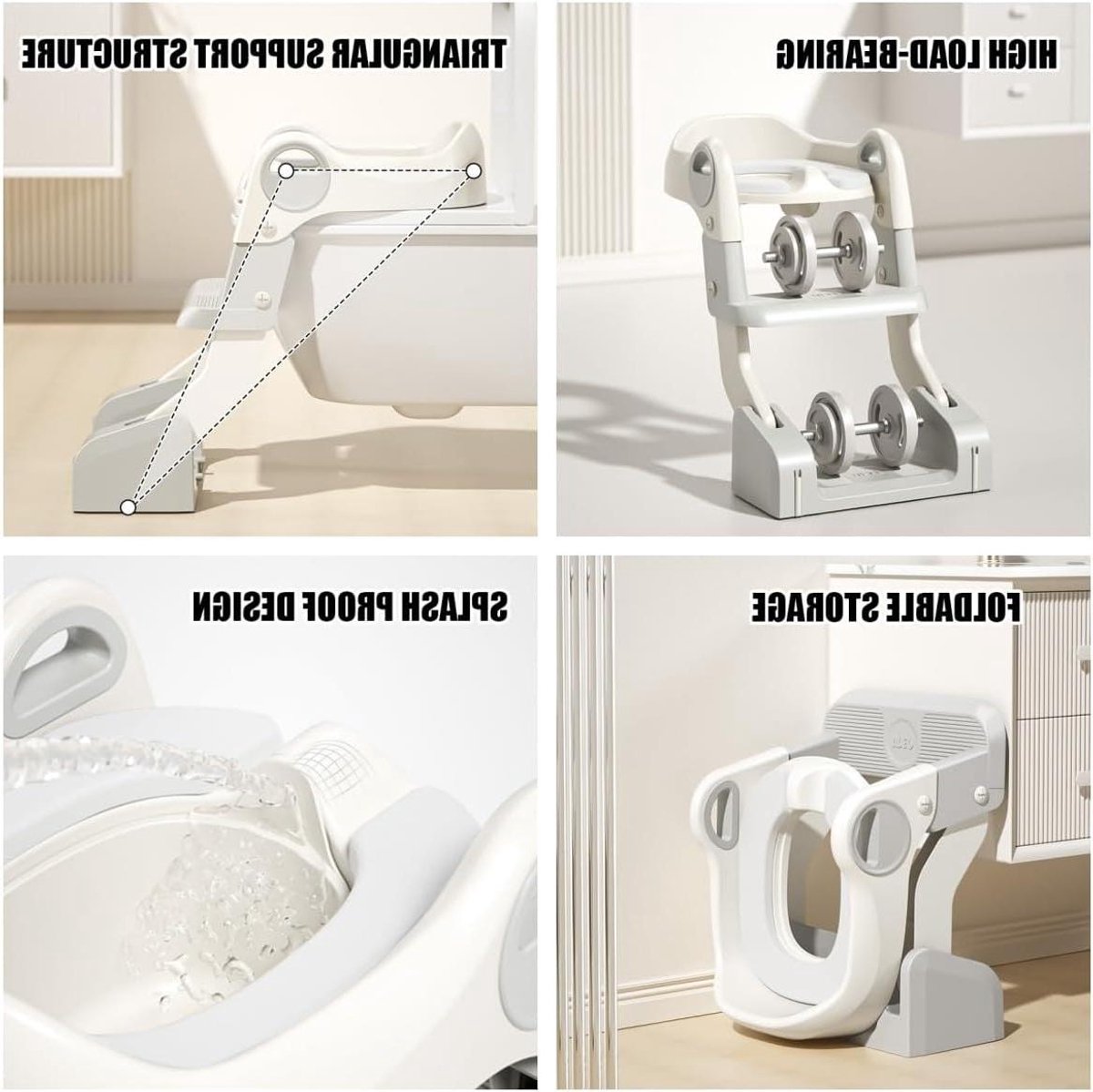 Kinder Toiletbril - Potty Trainer - Zindelijkheidstraining - 3-in-1 met Trede - 100 kg draagkracht - Grijs