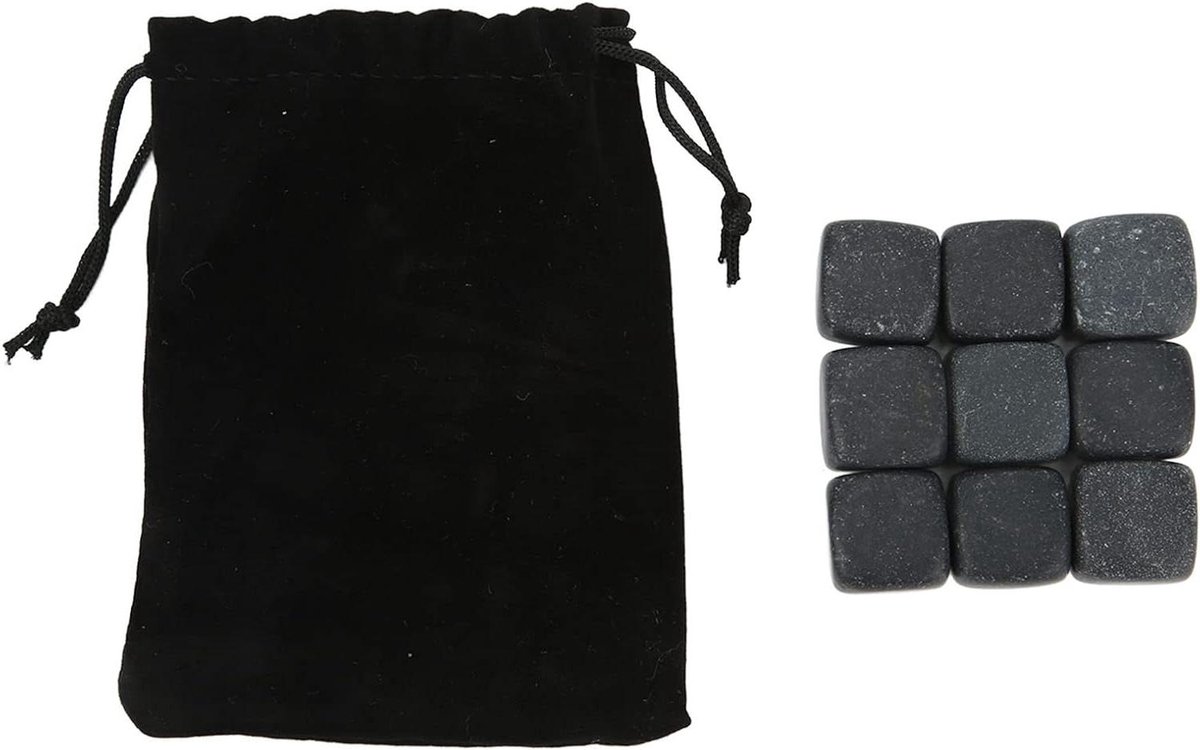 Whiskey Stenen Set - Koelstenen Drank - Drank Koelen - Verdunnen Smaak Niet - 9 Stuks - Grijs