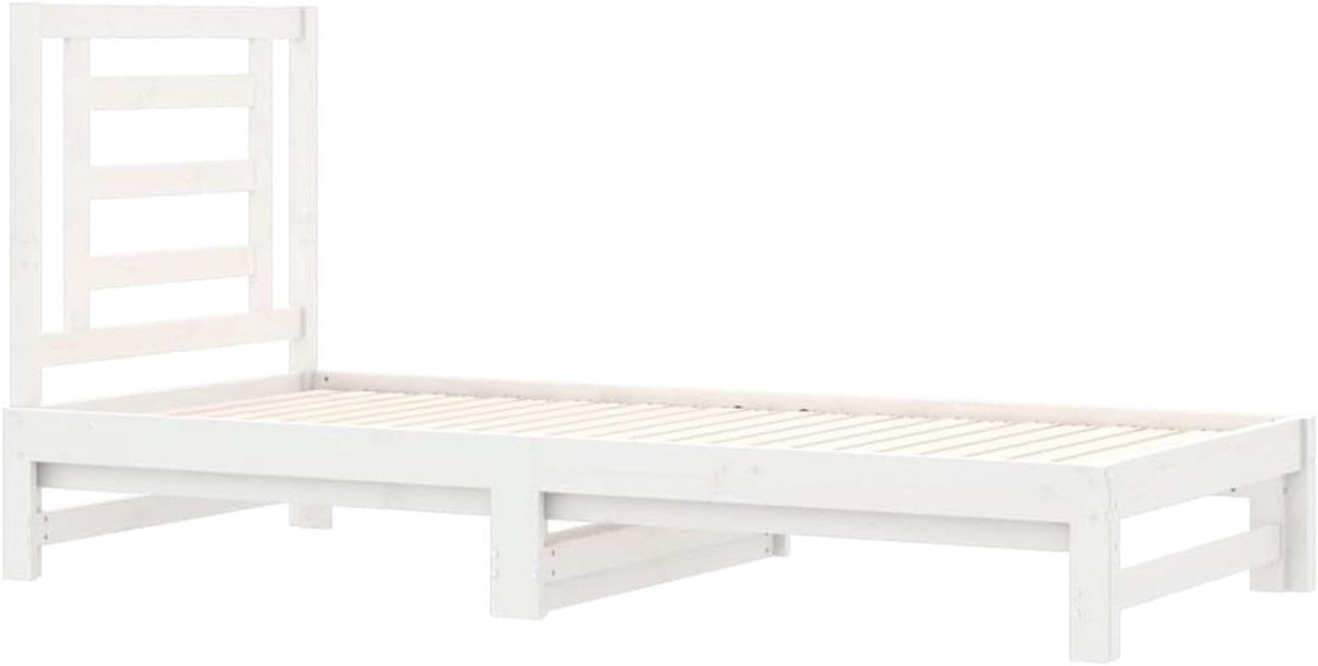 Uitschuifbare Slaapbank - Logeerbed Tweepersoons - Ruimte Besparen - Massief Grenenhout - 2x(90x200) cm - Wit