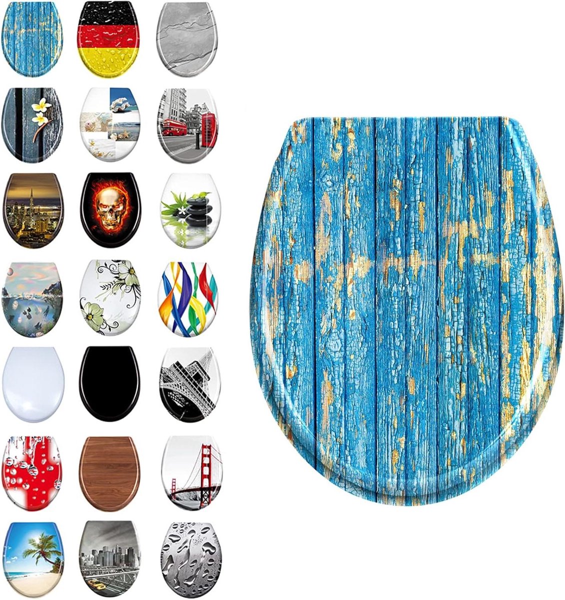 Toiletbril met Soft-Close - WC-bril Duroplast - Hygiënisch Werken - Antibacteriële Coating - 45.5 x 38 cm - Blauw