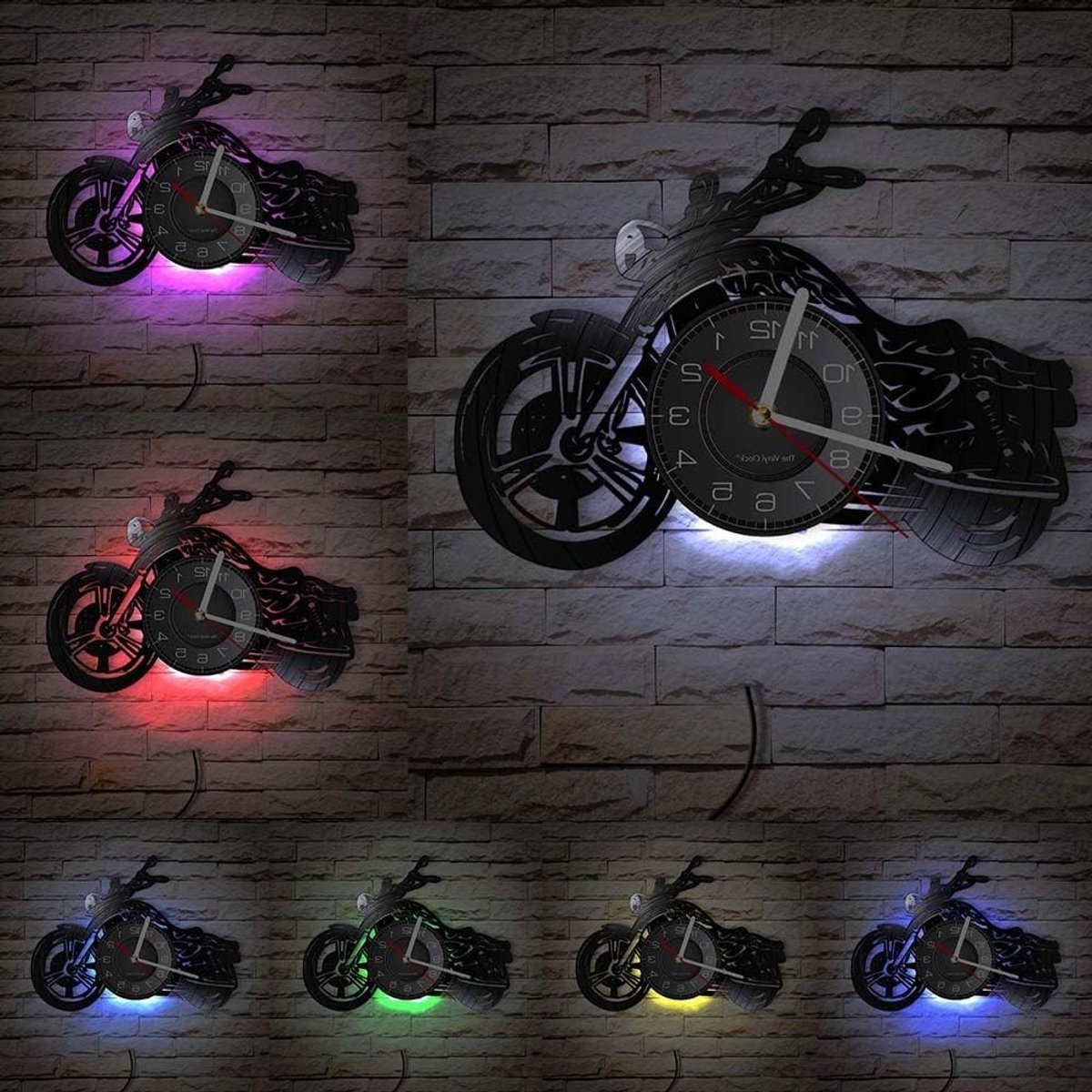Motorfiets Vloerkleed Wandklok met LED Nachtlampje, Decoratieve Klok voor Woonkamer en Cadeau voor Thuisdecoratie