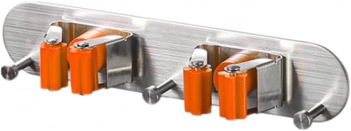 Broom Houder - Mop Clip - Opruimen Huis - Automatische Grip - 9.5 cm - Oranje