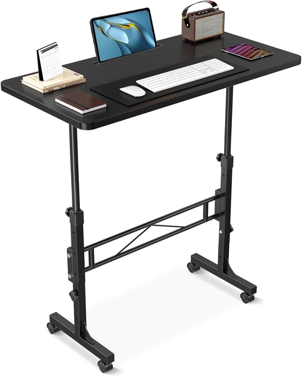 Staand Bureau - Mobiel Werkstation - Flexibel Werken - Inclusief Bekerhouder - 32 Inch - Zwart