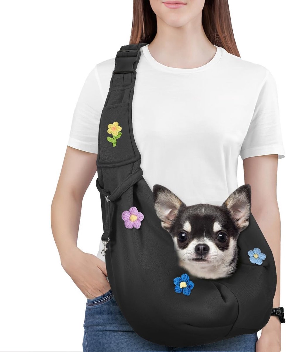 Handvrije hondendraagzak voor kleine honden en katten, omkeerbare draagdoek met verstelbare riem en veiligheidsriem, zachte tas tot 5,4 kg, ideaal voor wandelen en reizen