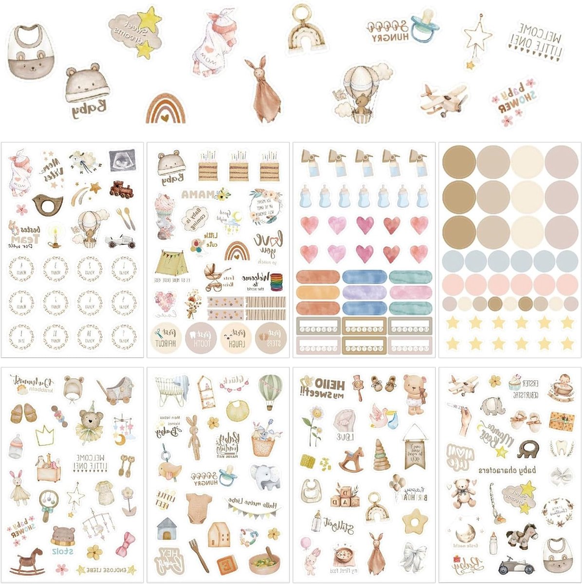 Baby Album Stickers voor Scrapbooking en Fotoalbums - 434 Stuks voor Zwangerschapsjournaals, Mijlpaal Decoratie en Cadeaus, Herbruikbaar en Creatief