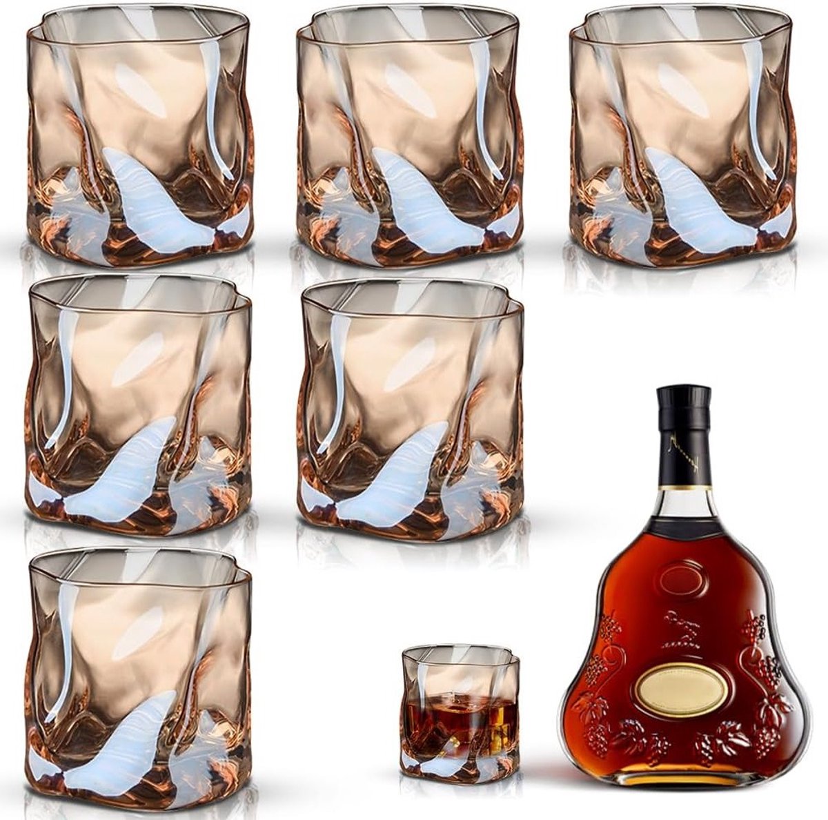 Set van 6 Whiskeyglazen van 200 ml, Esthetische Kristallen Glazen voor Cocktails, Long Drinks en Water, Vaatwasserbestendig