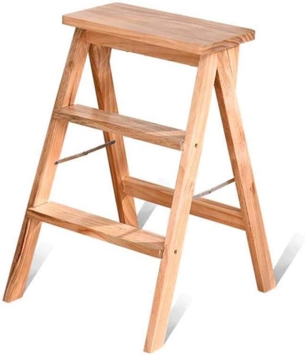 Houten Opstapkruk - Kruk ladder - Keuken Hulp - Opvouwbaar Ontwerp - 42x48x64 cm - Walnoot