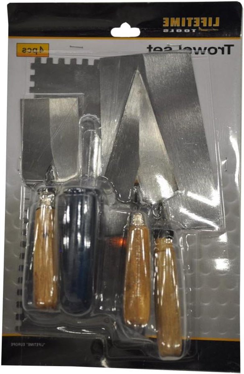Tegelzettersgereedschap Set - Metsel Troffel - Tegels Egaliseren - 4 Delig - Houten Handvatten - Grijs