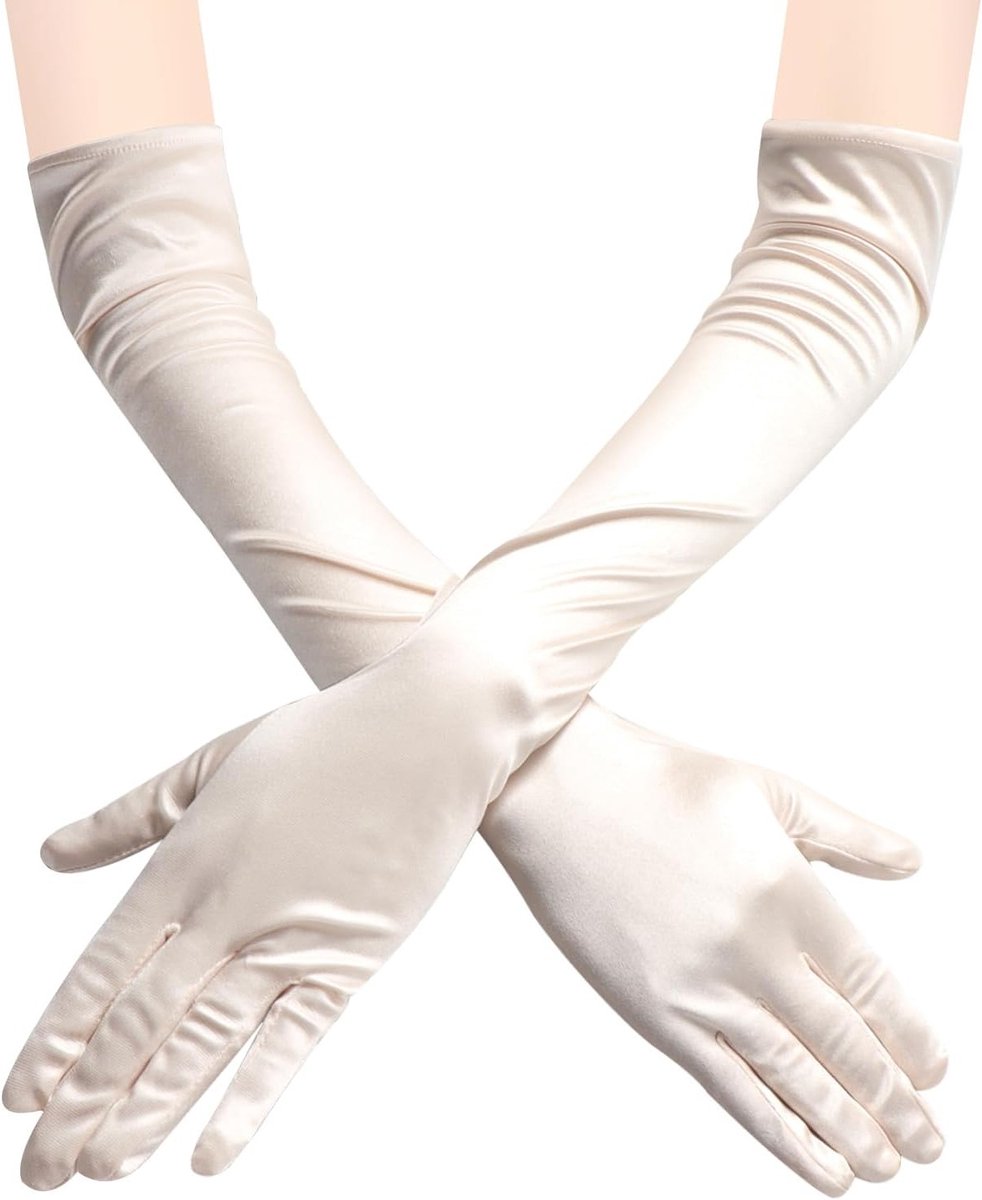 Lange satijnen handschoenen voor dames, perfect voor kostuums, bruiloften, gala's en kerkelijke evenementen
