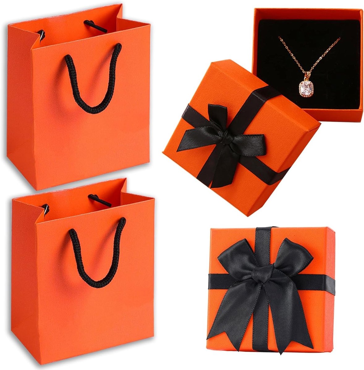 Sieraden geschenkdoos met deksel en strik voor kettingen, ringen en oorbellen - Oranje kleur, perfect voor elke gelegenheid
