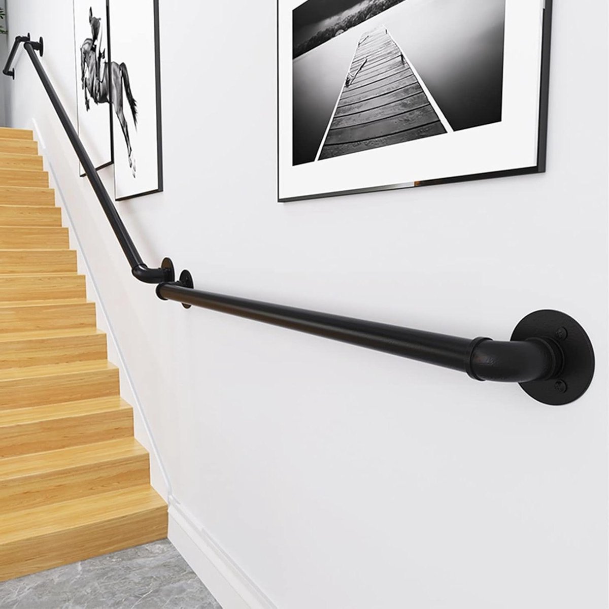 Metalen Trapleuning - Antislip Handgreep - Veiligheid Binnen - Stevig Smeedijzer - 230 cm - Zwart