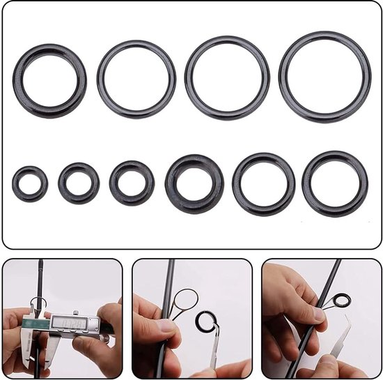 Reparatieset Hengel - Gids Ringen - Vissen Onderhoud - Keramische Inzetstukken - 10 Maten 20 Stuks - Zwart — afbeelding 4