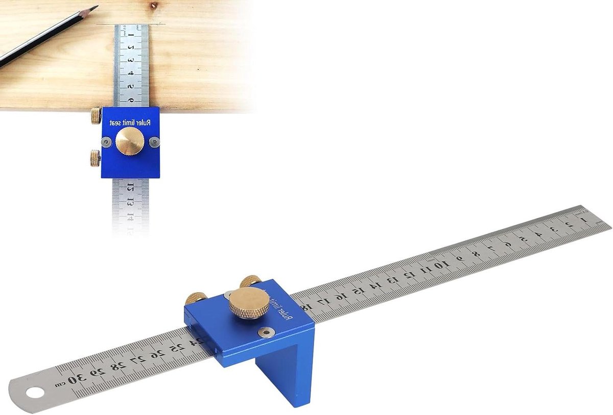 Aanslagliniaal Met Maatschaal - Houtbewerkingsliniaal Timmerman - Nauwkeurig Markeren - Verstelbaar Vormgeheugen - 30 cm - Metaal