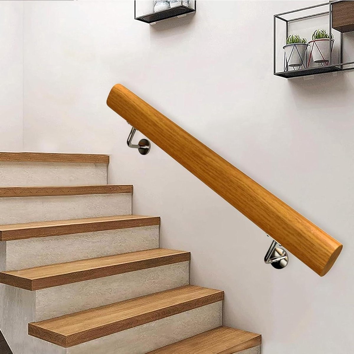 Houten trapleuning - Steun voor trap - Veilig traplopen - Massief hout ontwerp - Tot 450 cm - Natuurlijk hout