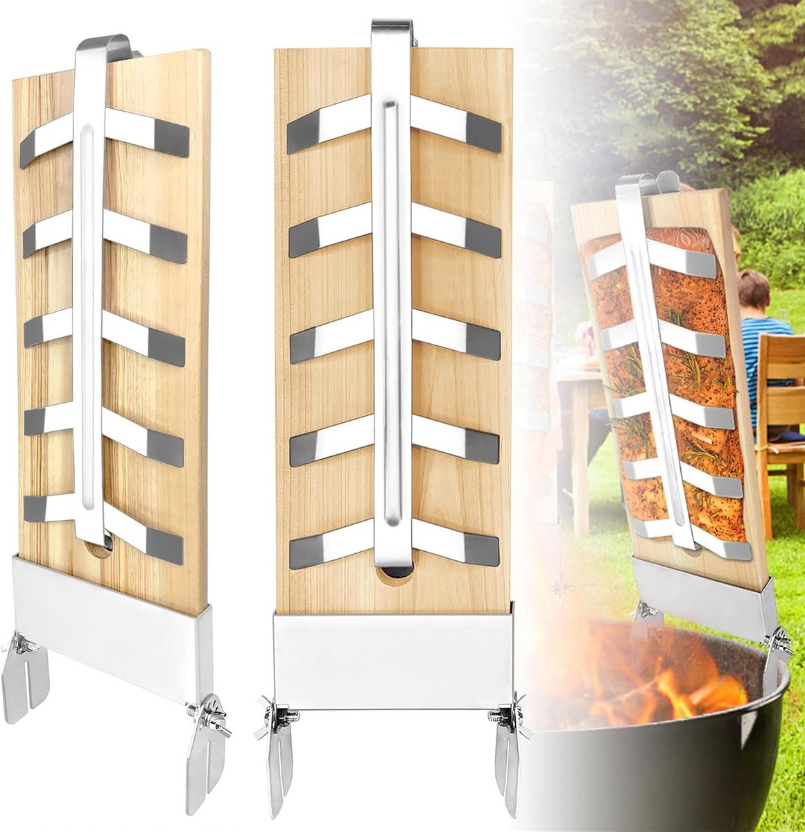 Zalmplanken Set - Grillplanken - Vis Grillen - 5 standen verstelbaar - 2 stuks - Houtkleurig