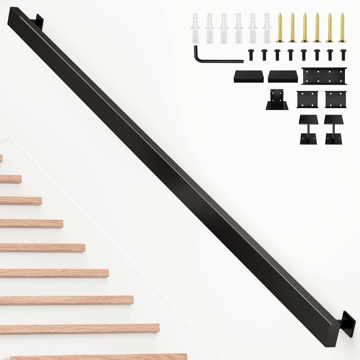 Wandleuning - Trapleuning binnen - Veilig traplopen - Hoge draagkracht - 300 cm - Mat zwart