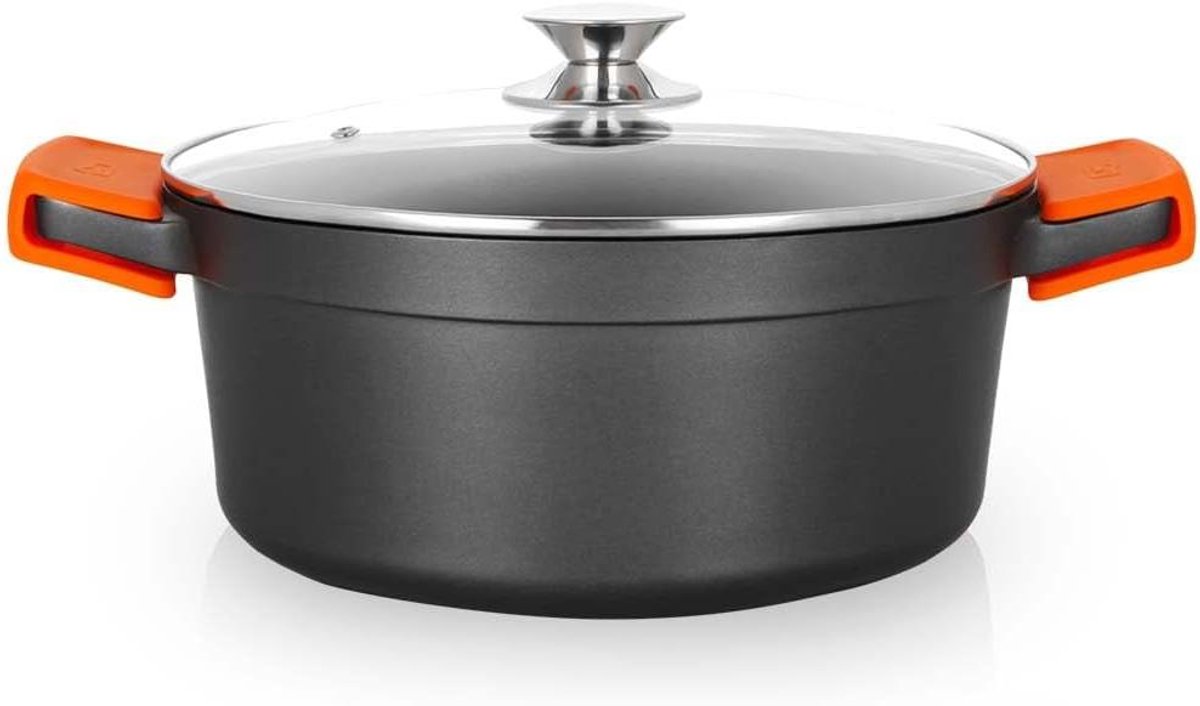 Gegoten Aluminium Pan - Diepe Koekenpan - Veelzijdig Koken - PFOA-vrije Anti-aanbaklaag - 6.7 Liter - Zwart