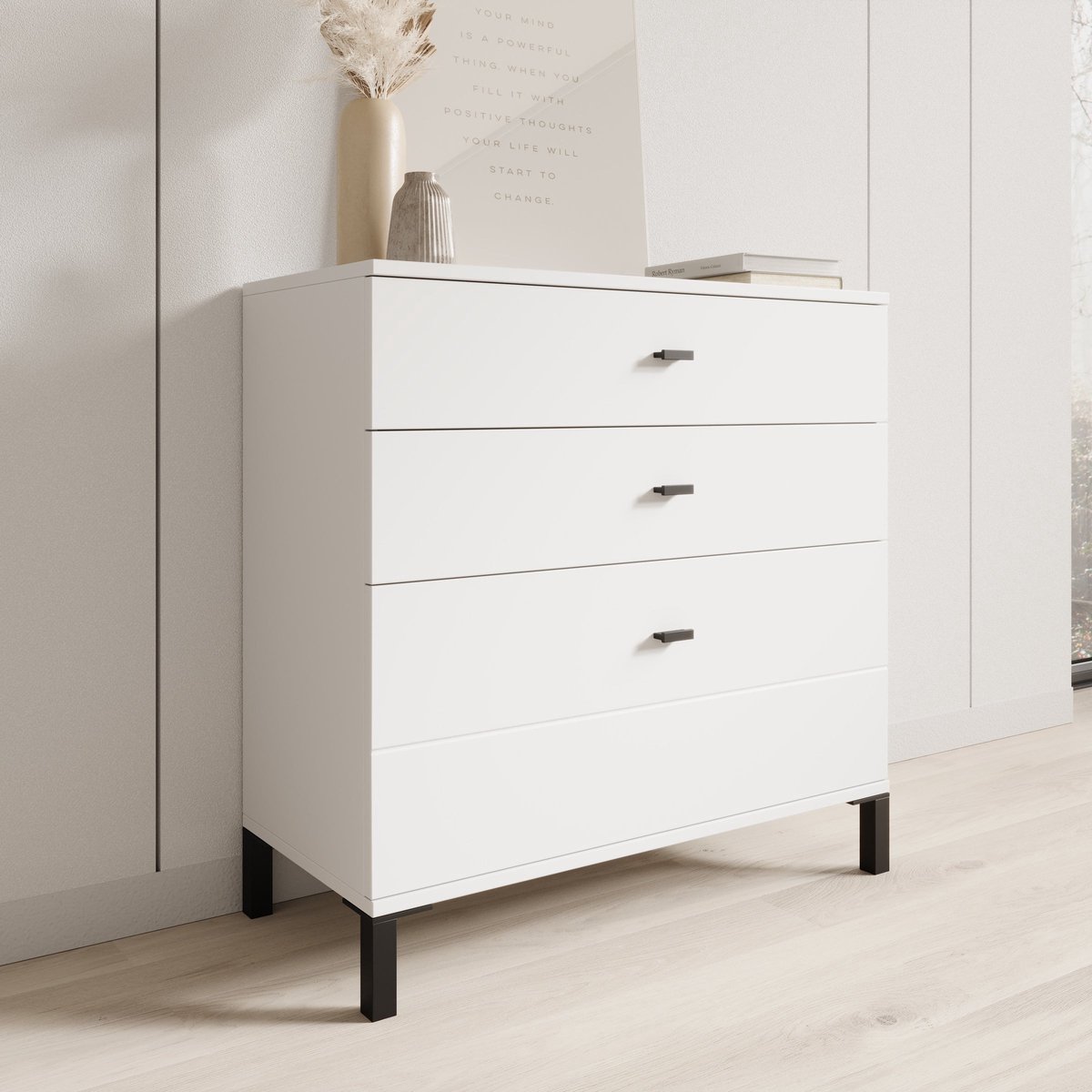 MEUBELLA Avellio - Ladekast met 3 lades - Wit - 77x35x78 cm