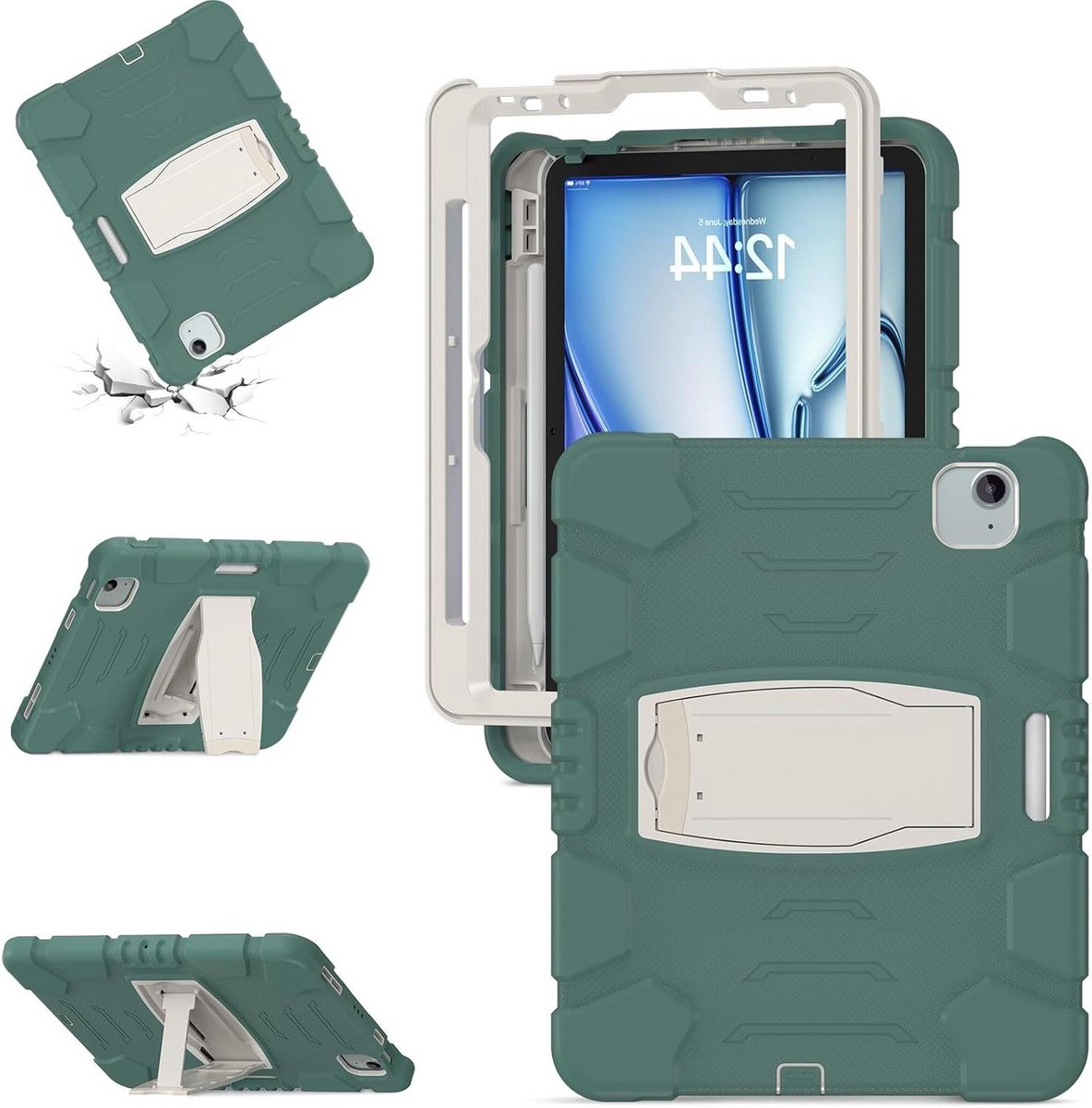 iPad Air 11 inch hoes - Beschermhoes Tablet - Tablet Beschermen - 3-laags schokbestendig - 11 inch - Smaragdgroen