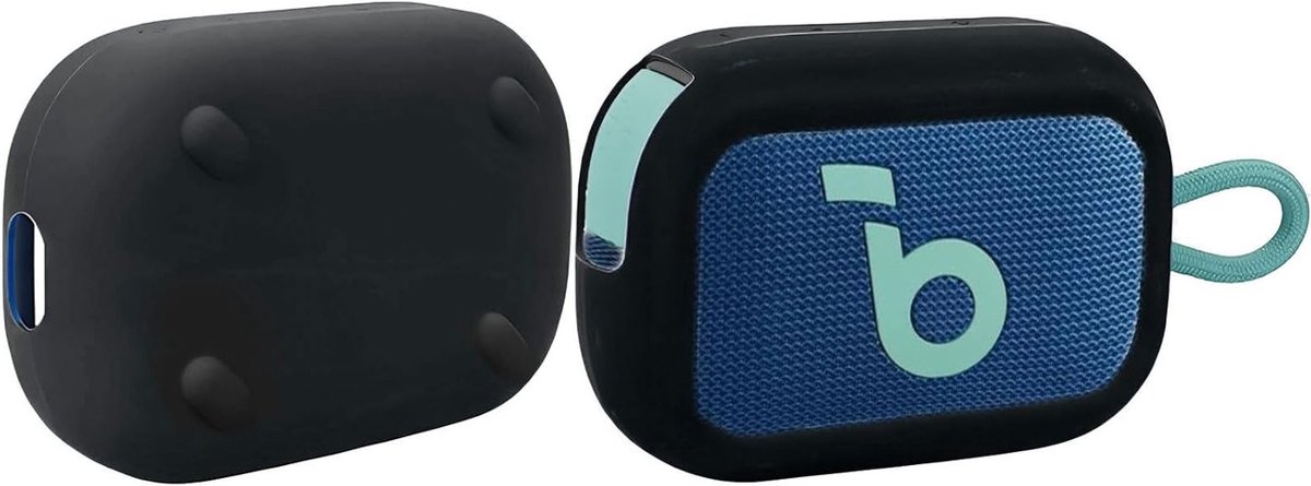 Draagbare Shockproof Beschermhoes voor Bluetooth Speaker met Carabiner - Zwart, Liquid Silicone, Ideaal voor Reizen
