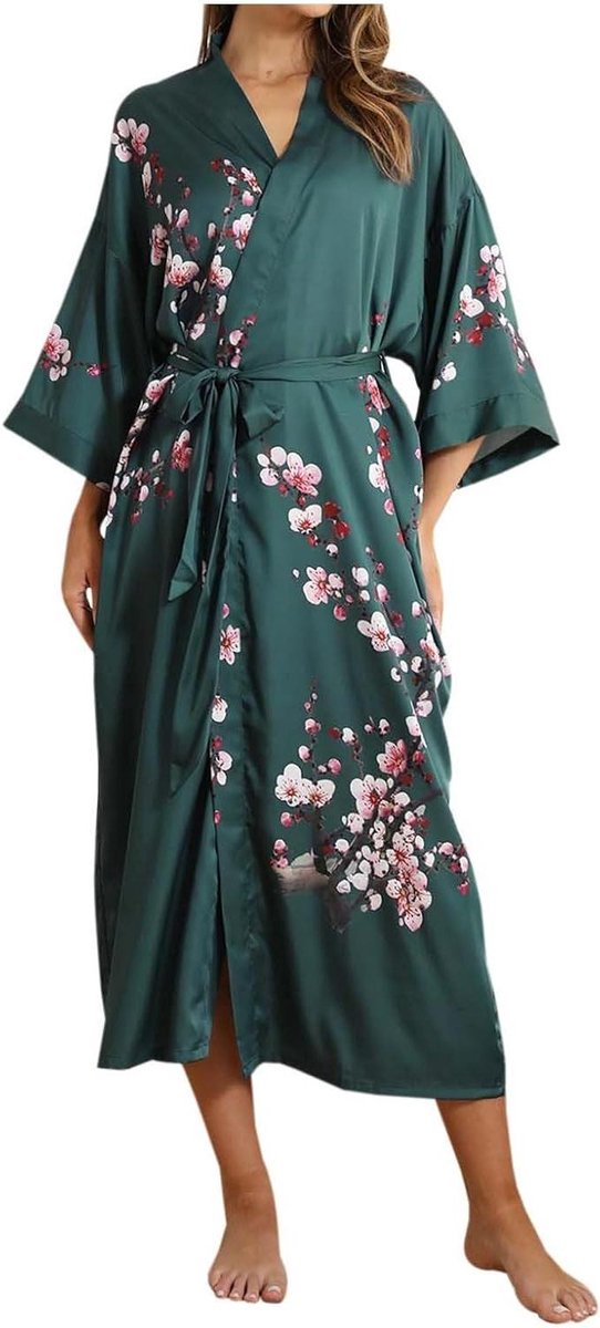 Nachtjurk Kimono - Badjas Dames - Ontspannen Thuis - Satijnen Bloemenpatroon - Lang - Meerdere Kleuren