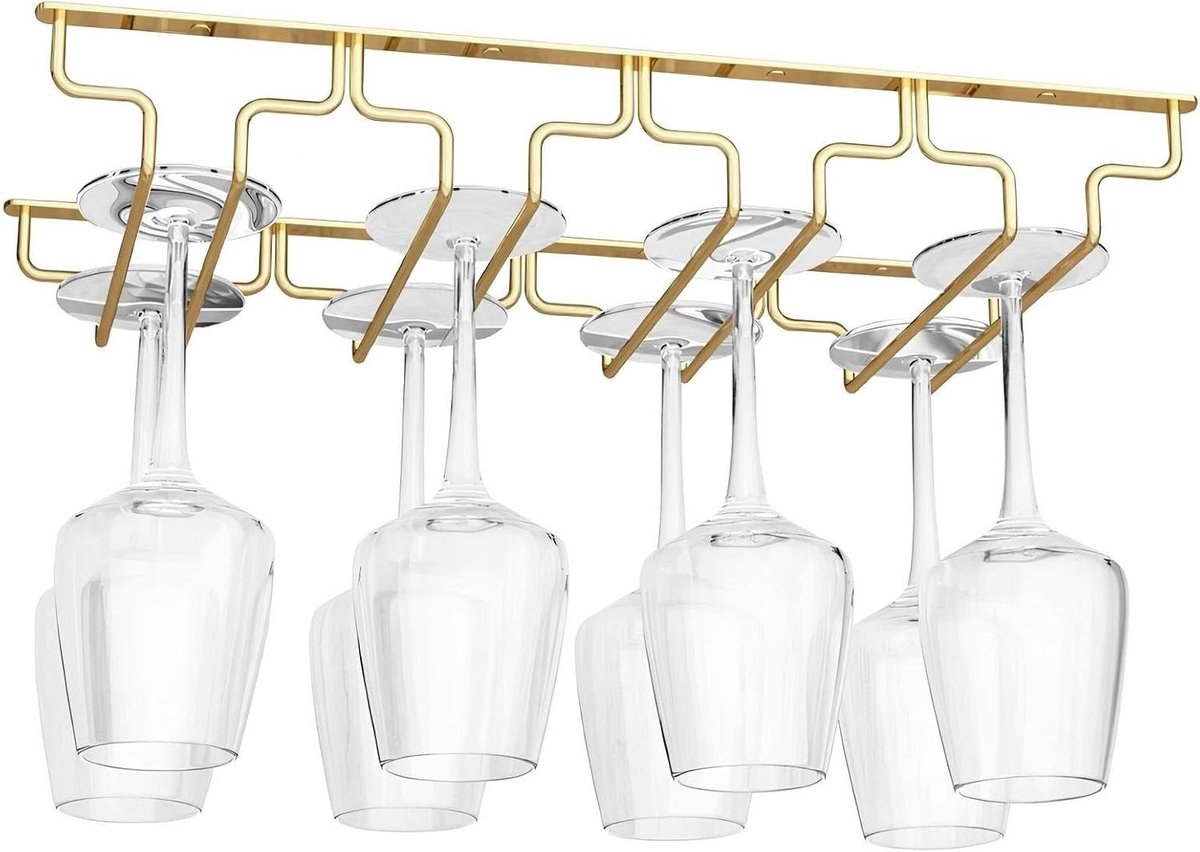 Wijnglazen rek - Glaswerk houder - Keuken organiseren - Roestvrij staal - 34.5 cm - Goud