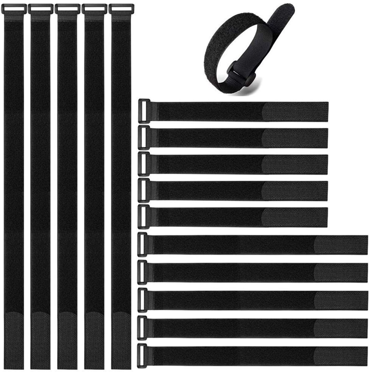 Dailygoody - Set van 30 zwarte klittenbandkabelbinders - multifunctionele kabelbinders - herbruikbaar - zwart - praktische organisatie - geschikt