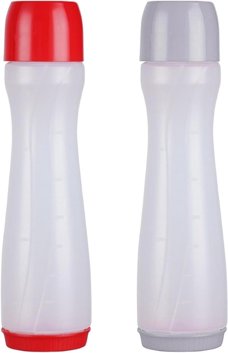 Beslag Dispenser - Knijpfles Deegverdeler - Pannenkoeken Bakken - Anti-druppel Mondstuk - 700ml - Grijs/Rood
