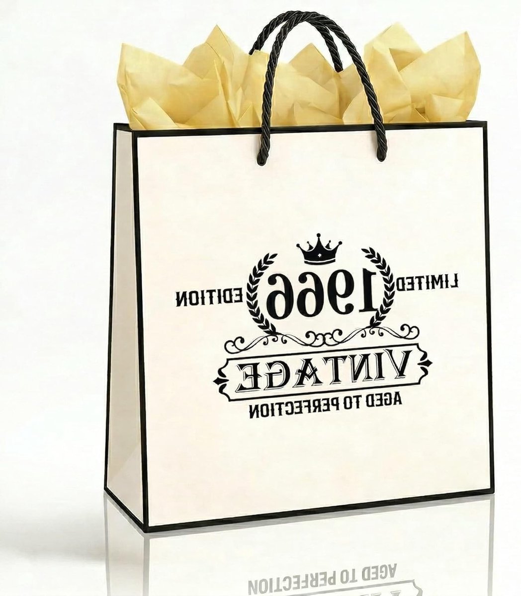 Cadeauzakje voor de 60e verjaardag - vintage papieren tas met koordgrepen, inclusief gouden zijdepapier, 22×26×10 cm, feestelijk en stijlvol verpakkingsmateriaal
