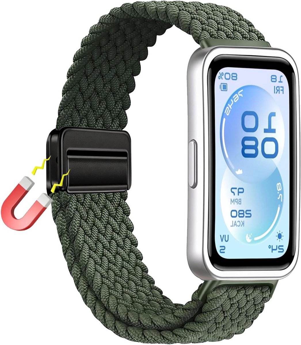 Nylon armband - Reserveband Gevlochten - Smartwatch Dragen - Magnetische Sluiting - 120-185 mm - Groen